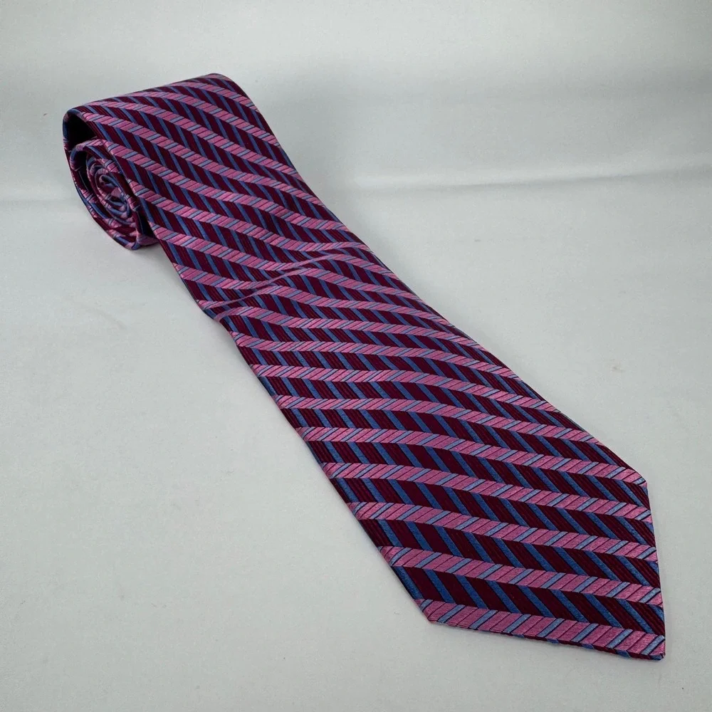 Holland & Sherry Necktie Purple Blue Pink Silk Herringbone Stripe Made in USA